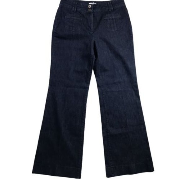 Ann Taylor LOFT Dark Wash Denim 70s Inspired Front Pocket Wide Leg Jeans Size 10 - Picture 1 of 7